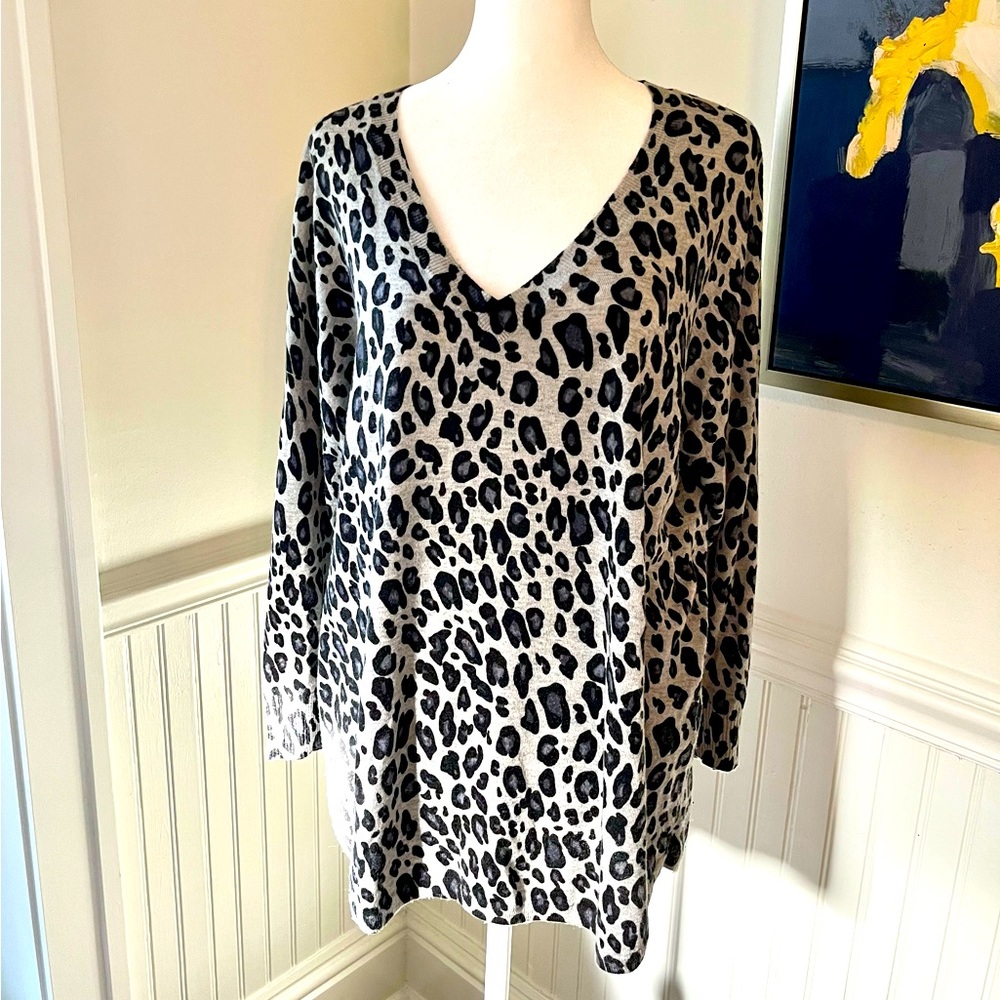 JOIE Animal Print V-neck Sweater